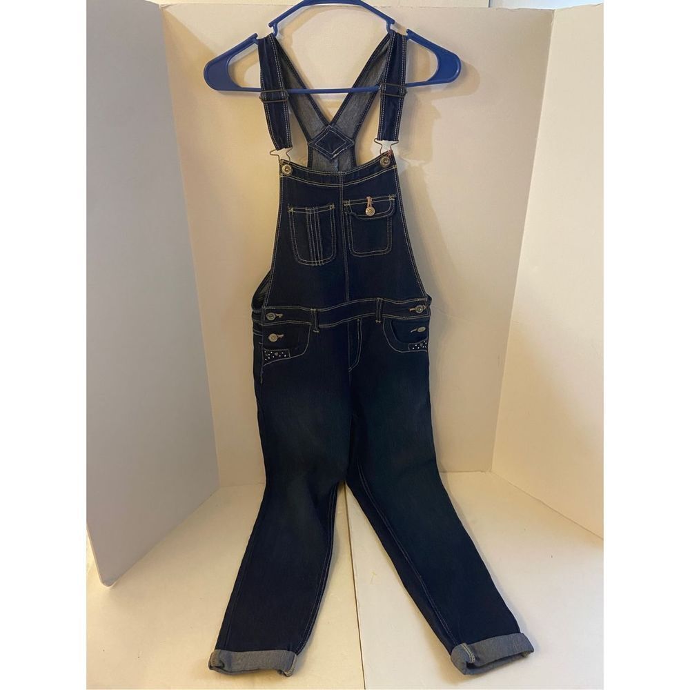 Jordache‎ denim jean overalls girls large 10/12 studs hearts rn#98826